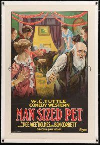 1t185 MAN'S SIZE PET linen 1sh '26 great stone litho of people scared of bear in their house!