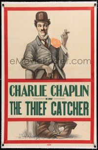 1t321 THIEF CATCHER linen 1sh R10s cool full-length stone litho of Charlie Chaplin smoking cigar!