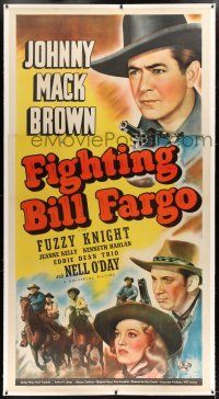 1w043 FIGHTING BILL FARGO linen 3sh '41 art of Johnny Mack Brown w/gun, Fuzzy Knight, Jeanne Kelly!