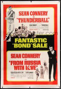 1w031 THUNDERBALL/FROM RUSSIA WITH LOVE linen 40x60 '68 Bond Sale, two of Connery's best 007 roles!
