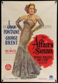 1y462 AFFAIRS OF SUSAN Aust 1sh '45 full-length artwork of sexy Joan Fontaine in pretty dress!