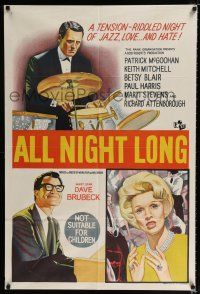 1y465 ALL NIGHT LONG Aust 1sh '63 jazz version of Shakespeare's Othello, cool different art!