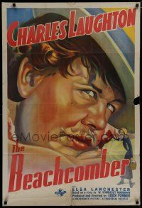 1y472 BEACHCOMBER Aust 1sh '38 super close up art of Charles Laughton, W. Somerset Maugham