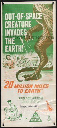 1y695 20 MILLION MILES TO EARTH Aust daybill '57 creature invades the Earth, monster artwork!