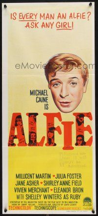 1y699 ALFIE Aust daybill '66 British cad Michael Caine loves them and leaves them, ask any girl!