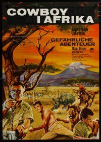 1y277 AFRICA - TEXAS STYLE German '67 art of Hugh O'Brian, John Mills, Green & stampeding animals!