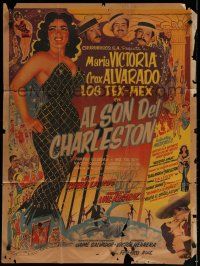 1y066 AL SON DEL CHARLESTON Mexican poster '54 great sexy full-length artwork of Maria Victoria!