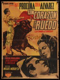 1y080 UN CORAZON EN EL RUEDO Mexican poster '50 Vargas Ocampo art of bullfighter Luis Procuna!