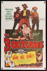 1z016 3 OUTLAWS 1sh '56 Neville Brand & Alan Hale Jr, America's most wanted desperados!