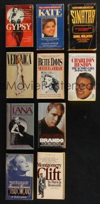 2a150 LOT OF 10 PAPERBACK BIOGRAPHICAL BOOKS OF MOVIE STARS '50s-80s Brando, Lake, Lana & more!