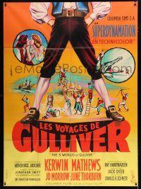2b273 3 WORLDS OF GULLIVER French 1p '60 Ray Harryhausen, Jean Mascii art of giant Kerwin Mathews!