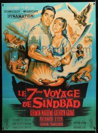 2b276 7th VOYAGE OF SINBAD French 1p R1960s Ray Harryhausen fantasy classic, cool Jean Mascii art!