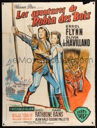2b281 ADVENTURES OF ROBIN HOOD French 1p R50s different Mascii art of Errol Flynn & De Havilland!