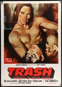 2b002 ANDY WARHOL'S TRASH Italian 1p '72 different art of barechested Joe Dallessandro by Symeoni!
