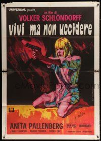 2b035 DEGREE OF MURDER Italian 1p '68 cool Volcarenghi art of sexy Anita Pallenberg with gun!