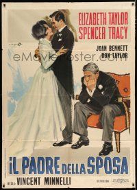2b048 FATHER OF THE BRIDE Italian 1p R63 Cesselon art of Liz Taylor in wedding gown & Spencer Tracy