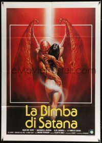 2b056 GIRL FOR SATAN Italian 1p '82 wild artwork of winged demon holding sexy naked girl!