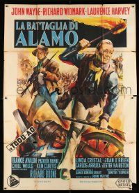 2b169 ALAMO Italian 2p '61 different art of John Wayne & Richard Widmark by Giorgio Olivetti!