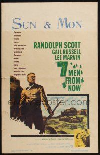 2b606 7 MEN FROM NOW WC '56 directed by Budd Boetticher, great art of Randolph Scott with rifle!