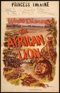 2b614 AFRICAN LION WC '55 Walt Disney jungle safari documentary, cool animal artwork!