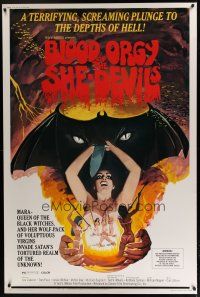 2c387 BLOOD ORGY OF THE SHE DEVILS 40x60 '72 Ted V. Mikels, a plunge into the depths of Hell!