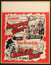 2c059 DANGEROUS YEARS/INVISIBLE WALL jumbo WC '50s Marilyn Monroe, booze, blondes & bullets!