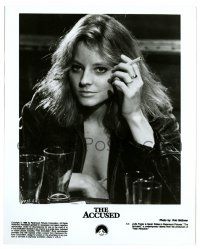 2d104 ACCUSED 8x10 still '88 close up of smoking Jodie Foster wearing leather jacket!
