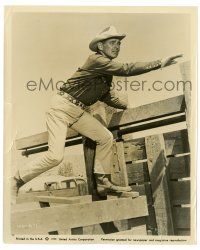 2d051 MISFITS 8x10 still '61 great image of Clark Gable climbing on fence, John Huston!