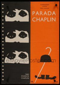 2e051 CHAPLIN REVUE Romanian '60 Charlie comedy compilation, great art in film strip + hat & cane!