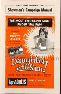2g536 DAUGHTER OF THE SUN pressbook '62 Herschell Lewis, beautiful Miss Rusty Allen, nudists!