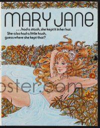 2g603 MARY JANE pressbook '72 artwork of sexy topless woman laying in field of marijuana!