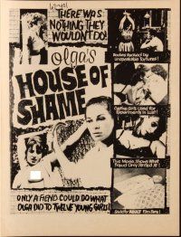 2g623 OLGA'S HOUSE OF SHAME pressbook '64 rough sex, wild images of bound girls in peril!