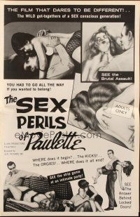 2g649 SEX PERILS OF PAULETTE pressbook '65 the orgies, where does it all end, Doris Wishman!