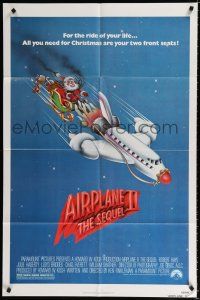 2h027 AIRPLANE II 1sh '82 Robert Hays, great wacky art of Santa Claus dragged by plane!