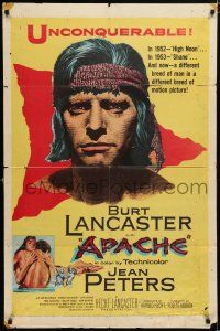 2h050 APACHE 1sh '54 Robert Aldrich, Native American Burt Lancaster & Jean Peters!
