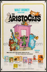 2h057 ARISTOCATS 1sh R73 Walt Disney feline jazz musical cartoon, great colorful image!