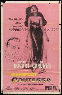 2h079 BAREFOOT CONTESSA 1sh '54 Humphrey Bogart & art of sexy full-length Ava Gardner!