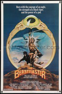 2h084 BEASTMASTER 1sh '82 Taylor art of bare-chested Marc Singer & sexy Tanya Roberts!