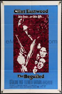 2h092 BEGUILED 1sh '71 cool psychedelic art of Clint Eastwood & Geraldine Page, Don Siegel!