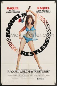 2h095 BELOVED 1sh '78 sexy Raquel Welch in nightie with bloody axe, Restless!