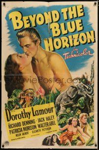 2h099 BEYOND THE BLUE HORIZON style A 1sh '42 artwork of sexy Dorothy Lamour & Richard Denning!