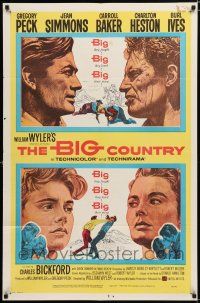 2h106 BIG COUNTRY style A 1sh '58 Gregory Peck, Charlton Heston, William Wyler classic, cool art!