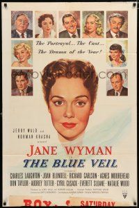 2h125 BLUE VEIL 1sh '51 portraits of Charles Laughton, Jane Wyman, Joan Blondell & more!