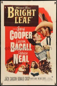 2h145 BRIGHT LEAF 1sh '50 great romantic close up of Gary Cooper & sexy Lauren Bacall!