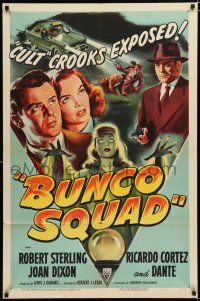 2h154 BUNCO SQUAD style A 1sh '50 unmasking the phoney spiritualist cult ring, great film noir art!