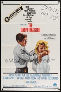2h175 CARPETBAGGERS 1sh '64 great close up of Carroll Baker biting George Peppard's hand!