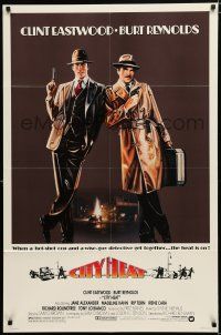 2h197 CITY HEAT 1sh '84 art of Clint Eastwood the cop & Burt Reynolds the detective by Fennimore!