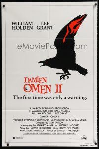 2h224 DAMIEN OMEN II style A 1sh '78 cool art of demonic crow, the first time was only a warning!