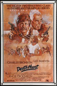 2h235 DEATH HUNT style B 1sh '81 artwork of Charles Bronson & Lee Marvin with guns by John Solie!