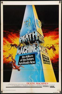 2h236 DEATH MACHINES 1sh '76 wild sci-fi art image, the killers of the future are ready now!